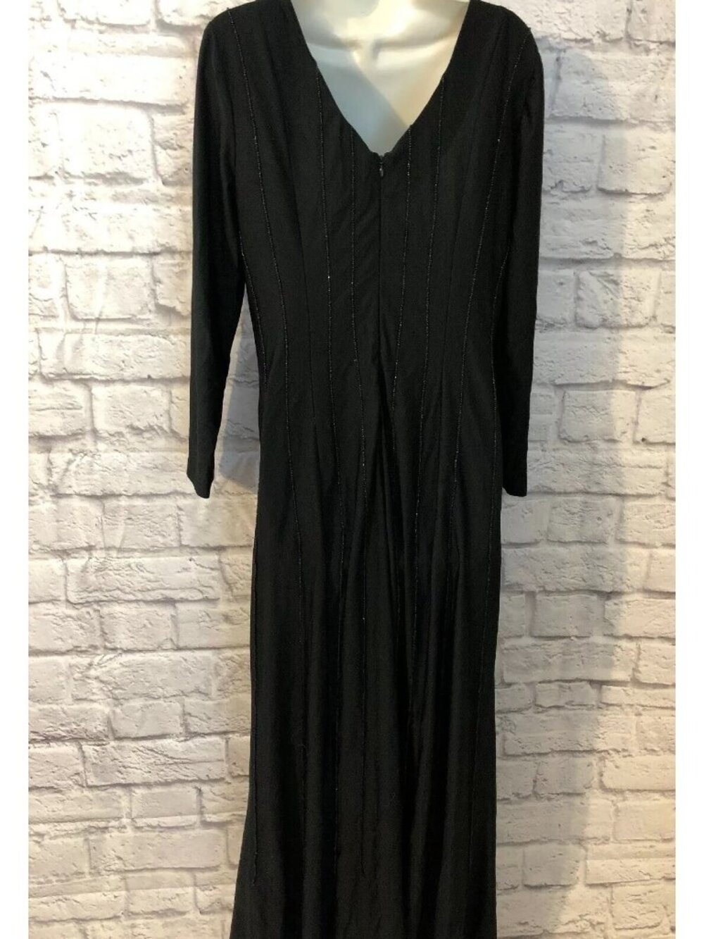 Vtg 70s Cocktail Dress Alfred Werber New York Los Angeles MAXI Bead Strand Black - Picture 2 of 8
